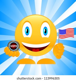 Vector illustration of a smile with the American flag and a badge a vote