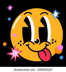 Sonrisa de ilustración vectorial, dibujo a mano brillante, icono de comic abstracto, personaje de dibujo animado plano al estilo de los niños