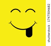 Vector illustration of smile cartoon line emoticon with tongue. Cheeky smiling face isolated on yellow background.