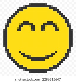Ilustración vectorial de emoticonos de sonrisa en un estilo de videojuego de 8 bits con arte de píxeles. Diseño sencillo sobre fondo transparente (PNG).