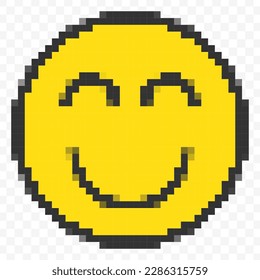 Ilustración vectorial de emoticonos de sonrisa en un estilo de videojuego de 8 bits con arte de píxeles. Diseño sencillo sobre fondo transparente (PNG).