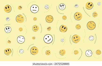 Vector illustration of smile emotion, seamless stroke on yellow background. Suitable for decoration, wallpaper, textiles, gift wrapping, covers, etc.