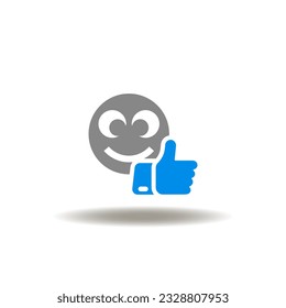 Ilustración vectorial de la cara de sonrisa con el dedo arriba. Símbolo de retroalimentación. Icono de clasificación.