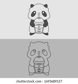 Ilustración vectorial sonrisa quitar tazas de café helado refresco gas dulce refresco creativo caricatura café 
 concepto. Estilo Doodle. Diseño artístico en línea delgada del jugo de personaje pensativo caricatura de mascota hexagón
