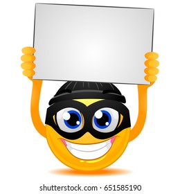 Vector Illustration of Smiley Emoticon Burglar holding a Blank Board