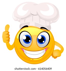 Vector Illustration of Smiley Emoticon as Chef Hat doing ok Hand sign