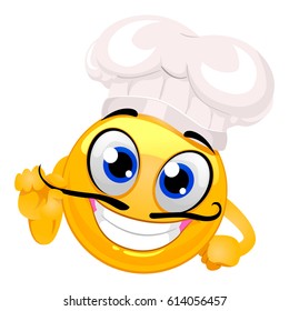 Vector Illustration of Smiley Emoticon as Chef with Mustache