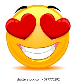 Vector Illustration Of Smiley Emoticon Feeling In Love