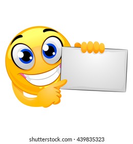 Vector Illustration of Smiley Emoticon Holding Blank Board