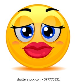 Vector Illustration of Smiley Emoticon Kissable Lips