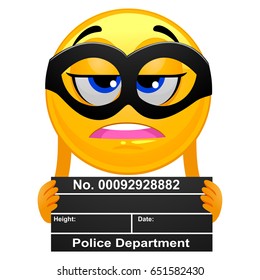 Vector Illustration of Smiley Emoticon Prisoner taking a Mug Shot