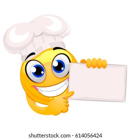 Vector Illustration of Smiley Emoticon wearing Chef hat holding a Blank Board