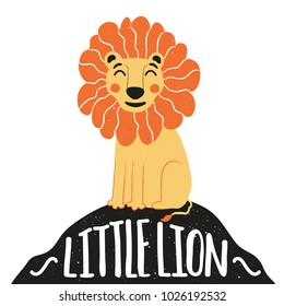 Vector illustration with smiley face lion and text - Little Lion