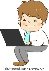 ilustración vectorial de la cara sonriente y hacer el trabajo de progreso y PC y trajes