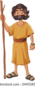 Vector illustration of a smiling ancient man with a staff.