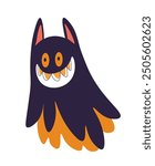 Vector illustration of a smiling bat with sharp teeth, isolated on a white background. Perfect for Halloween-themed designs or children spooky projects.