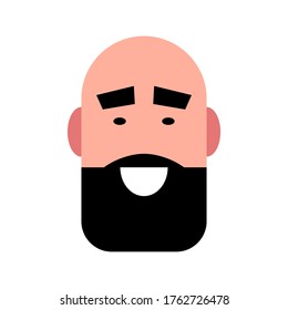 Vector Illustration Of A Smiling Bearded Bold Man. Portrait Of Handsome Cheerful Bearded Face. Avatar, Profile, ID Picture Of Adult Person. Human Bold Head Illustration