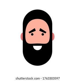 Ilustración vectorial de un hombre con barba sonriente. Retrato de bonita cara barbuda alegre. Avatar, perfil, foto de identificación de persona adulta. Ilustración de cabeza humana