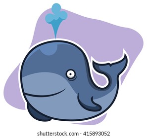 A vector illustration of smiling blue whale