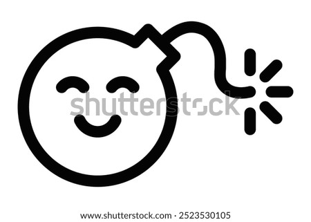 Vector illustration of a smiling bomb, representing surprise, unexpected events, or playful danger. Editable stroke.