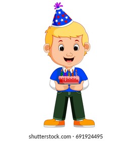 vector illustration of a smiling boy with cake