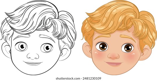 Ilustración vectorial de la cara de un niño sonriente