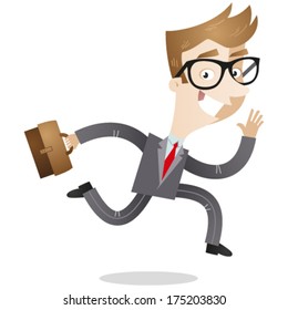 Vector illustration of a smiling businessman with a briefcase in his hand running to work. Jpeg version also available in my gallery.