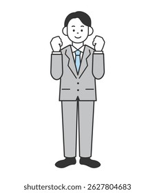 Vector illustration of a smiling businessman posing with his fist in the air