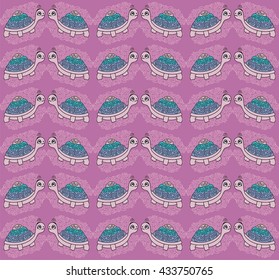 Vector illustration of a smiling cartoon cute sea turtle frame, baby pattern. It can be used for children's wallpaper, fabrics, packaging, clothing, print on t-shirt.