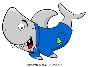 vector illustration of a smiling cartoon financial shark 
