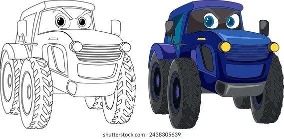 Vector illustration of a smiling cartoon monster truck