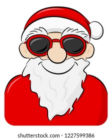 vector illustration of a smiling cartoon santa claus with sunglasses