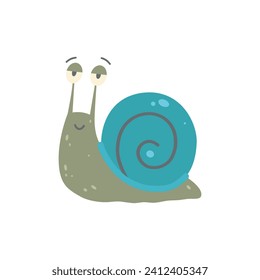 Vector illustration of smiling cartoon snail, colored snail, emotions.