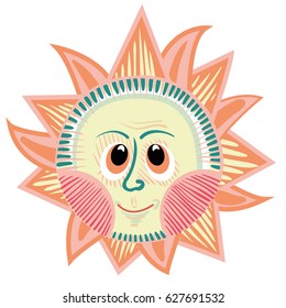 Vector illustration of smiling cartoon sun. Concepts and themes of summer, weather, heat, geography, meteorology, energy