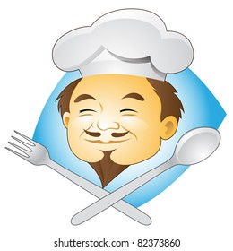Ilustración vectorial del Chef Sonriente con Cubertería