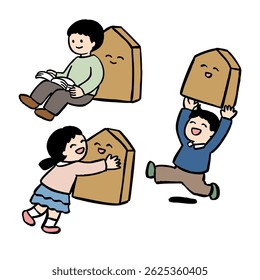 Vector illustration of a smiling child and shogi pieces