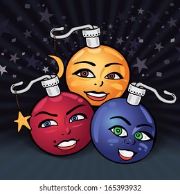 Vector illustration of a smiling Christmas balls
