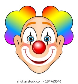 Vector illustration of smiling clown with colorful hair