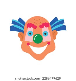 Vector illustration of a smiling clown on a white background. Circus carnival cartoon art illustration. Design for happy birthday party, poster, banner, card, web site, modern trendy flat style