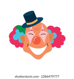 Vector illustration of a smiling clown on a white background. Circus carnival cartoon art illustration. Design for happy birthday party, poster, banner, card, web site, modern trendy flat style
