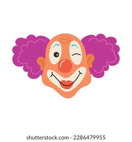 Vector illustration of a smiling clown on a white background. Circus carnival cartoon art illustration. Design for happy birthday party, poster, banner, card, web site, modern trendy flat style