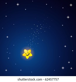 Vector illustration of smiling comet in the sky