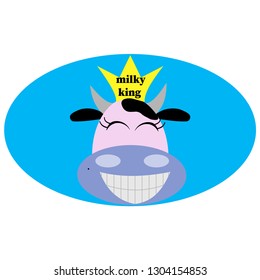 vector illustration of smiling cow-milky king.funny cow for t-shirt print and other uses