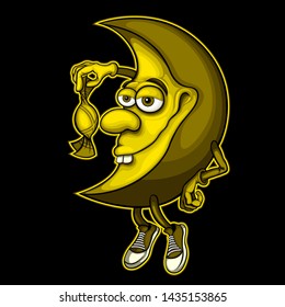 Vector illustration of smiling Crescent Moon in sneakers