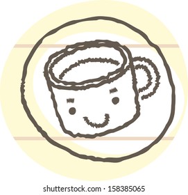 Vector illustration of a smiling cup on a plate
