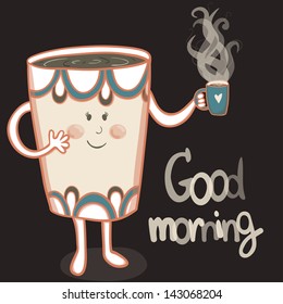 Vector illustration of smiling cup with cup of tea