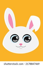 Vector Illustration of Smiling Cute Rabbit Cartoon Character on Orange Background.