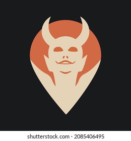 Vector illustration of Smiling Devil. with sunset background