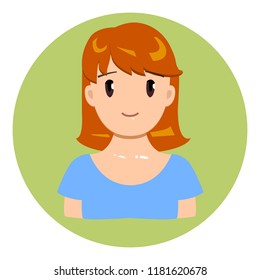 Vector illustration, smiling flat girl on a green circle background.