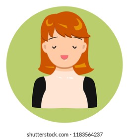 Vector illustration, smiling flat girl on a green circle background.